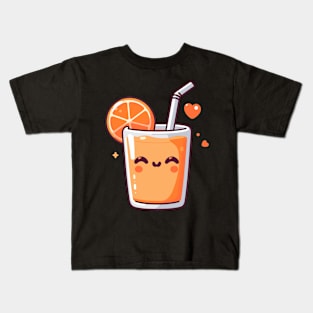 Cute Orange Juice in Kawaii Style with a Heart | Kawaii Food Art for Kawaii Lovers Kids T-Shirt